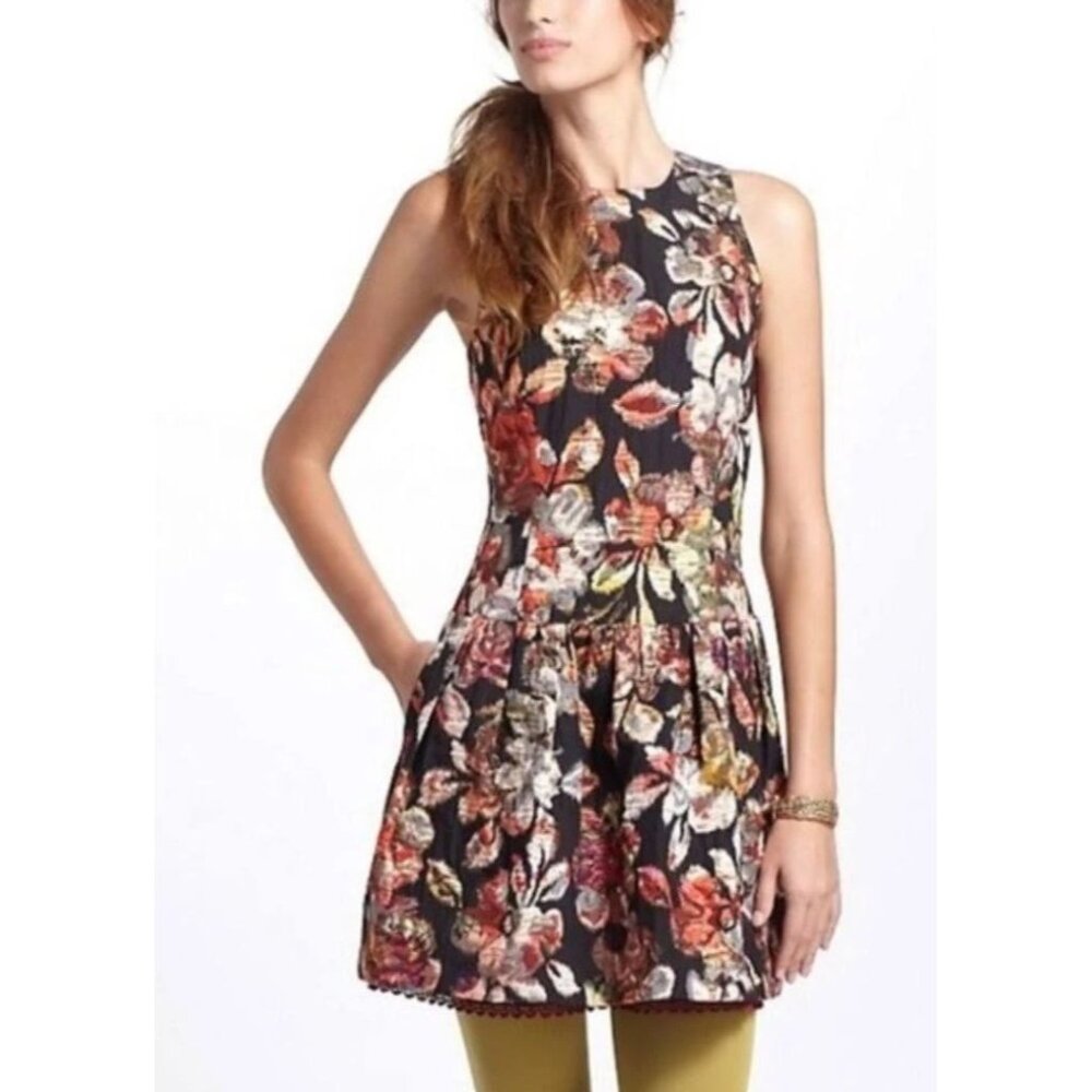 Anthropologie Leifsdottir Black floral Brocade Mini dress 4 Art Deco Evening